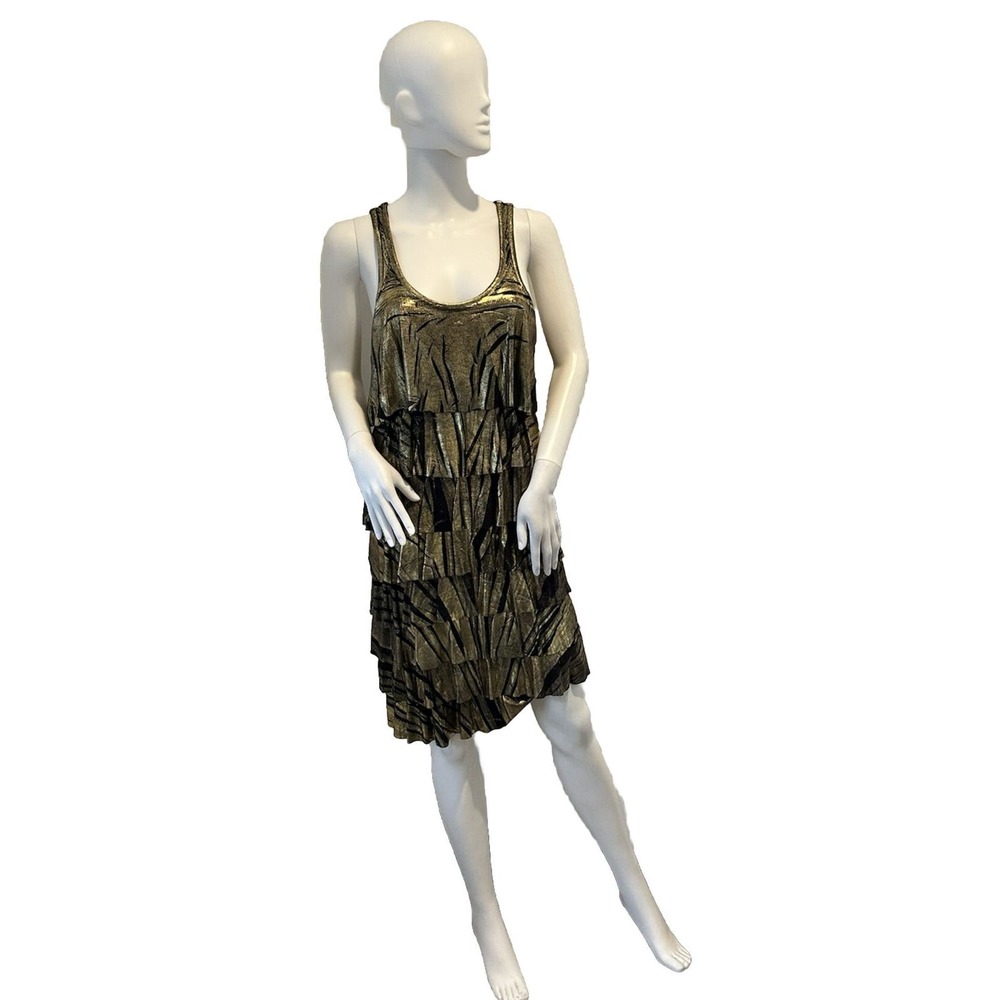 Michael Kors Dress Medium Gold Metallic Style Ruffle Mini Size S Small